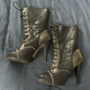 Max Studio Black Crackle Calf Boots Size 8